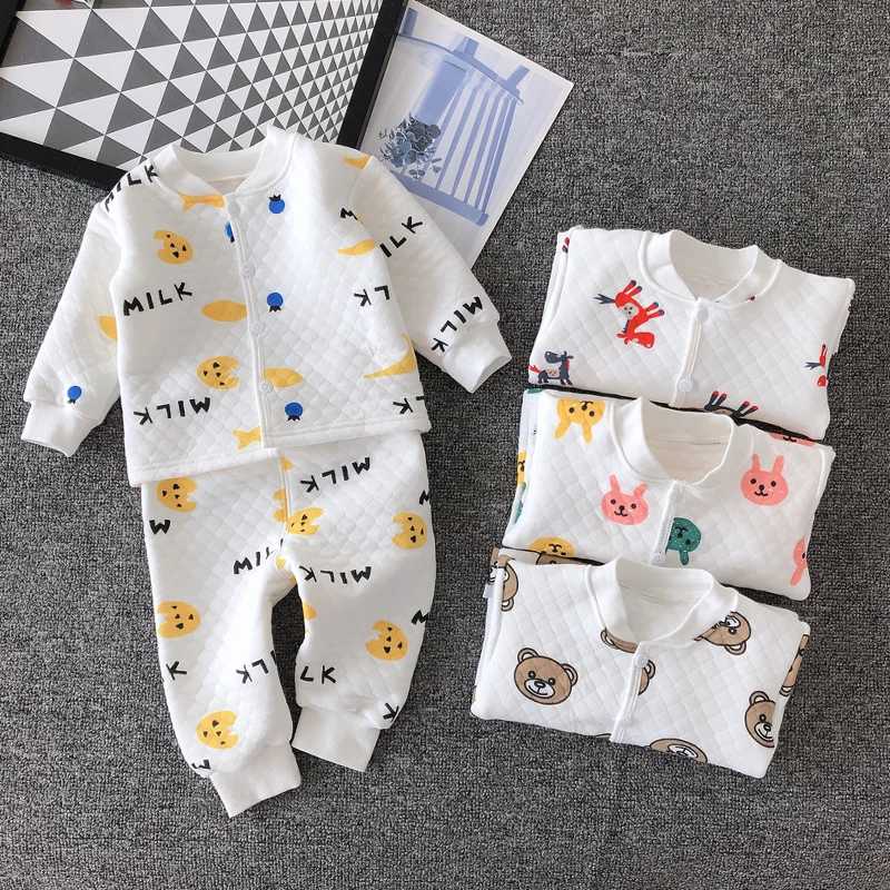 宝宝保暖衣服0-1岁冬季2男童女童婴儿幼儿春秋纯棉夹棉内衣套装3