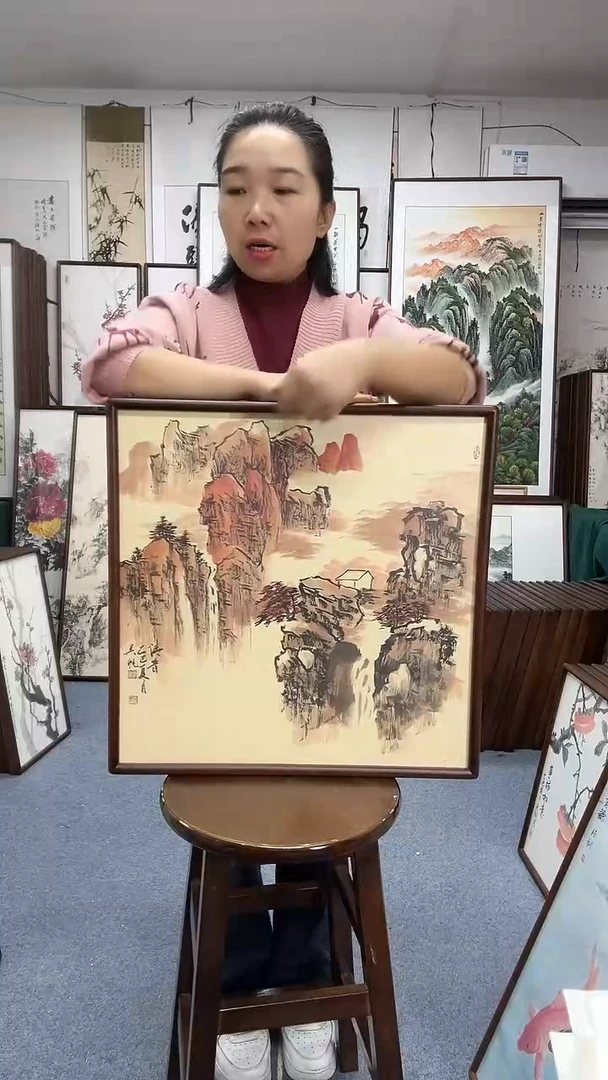 国画尺寸52*52实木画框京东包邮手绘