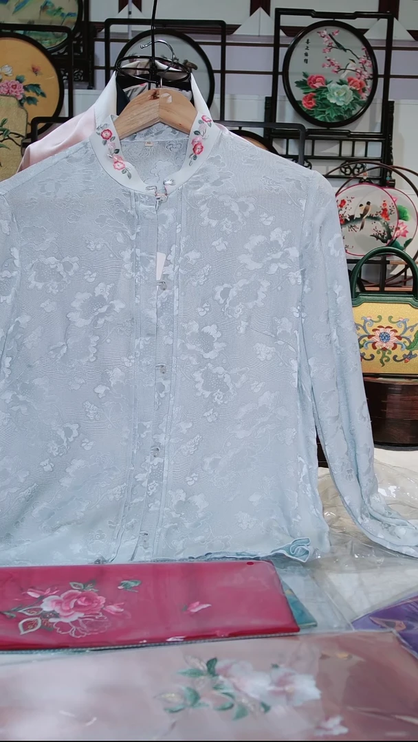 【闪购商品】织绣桑蚕丝灰蓝色衬衣