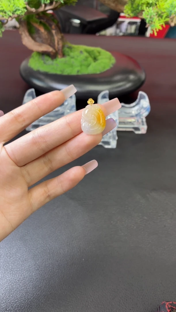 吊坠(不含链)18K金镶嵌翡翠**吊坠（配皮绳！）