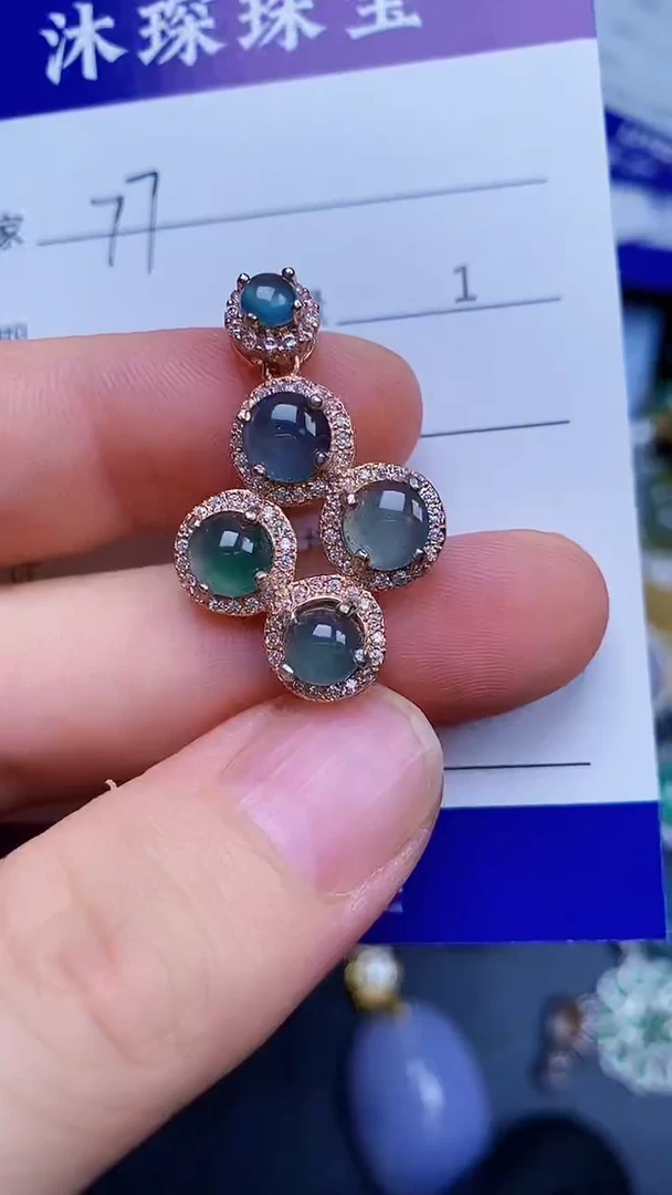 翡翠戒指银S925镶嵌7777