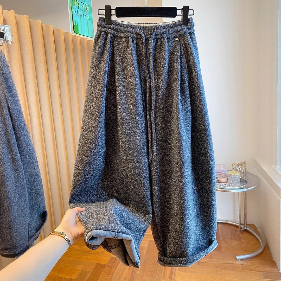 高级感灰色加厚毛呢裤女秋冬2025新款宽松高腰气球裤阔腿裤九分裤