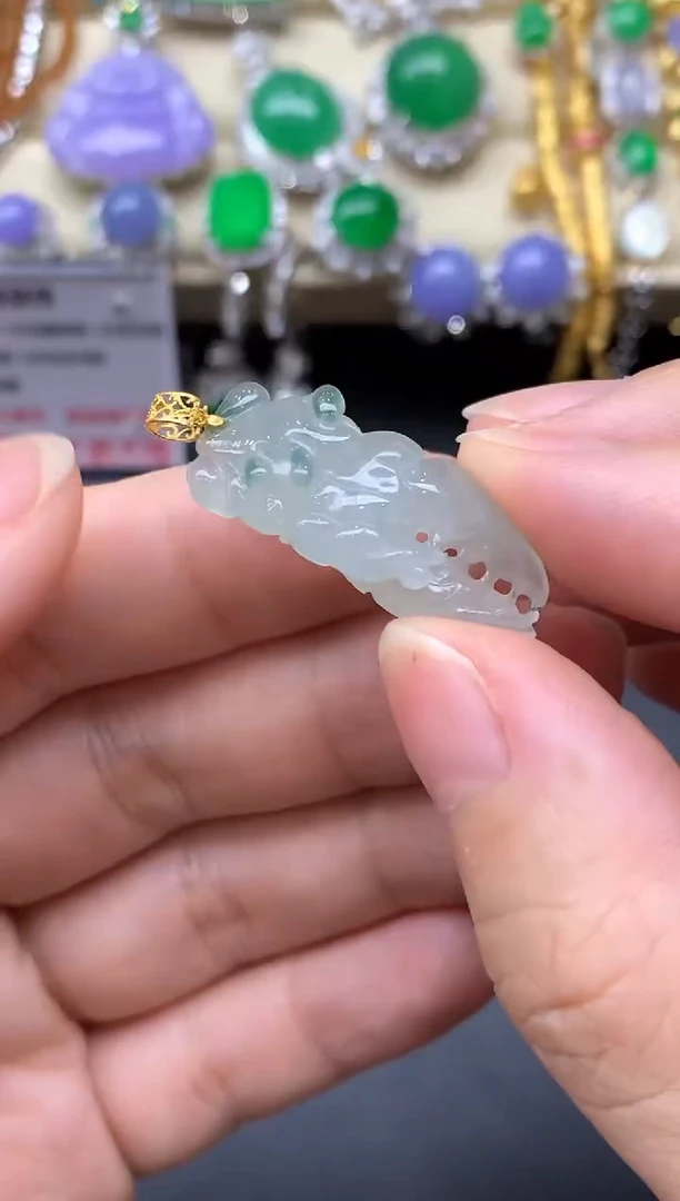 翡翠18K金镶嵌颈饰155-中国好珍宝