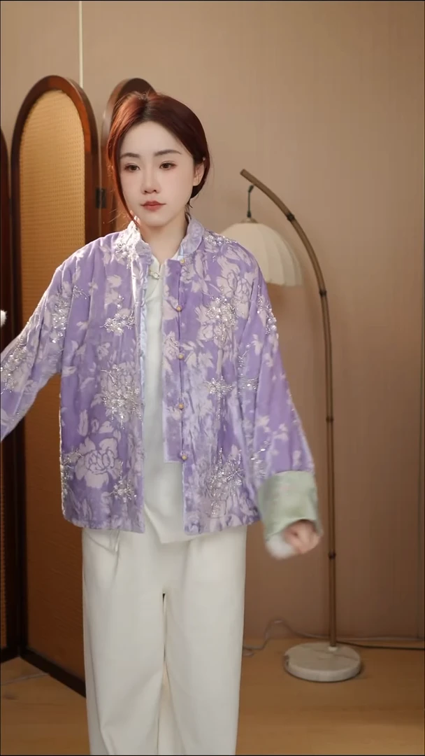 紫色亮片丝绒外套