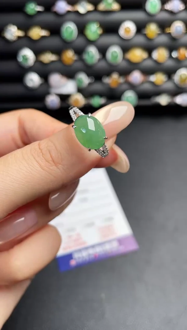 银S925镶嵌戒指翡翠一物一证一礼盒