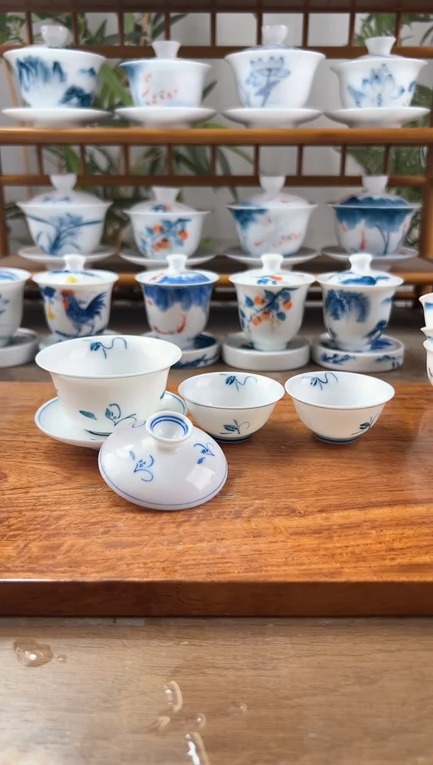 全品玉兰80ml三才盖碗+小玉兰杯2个