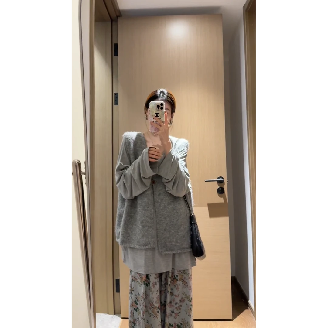 INS CEC春季今年流行漂亮韩系复古灰色马甲内搭休闲裤三件套装女