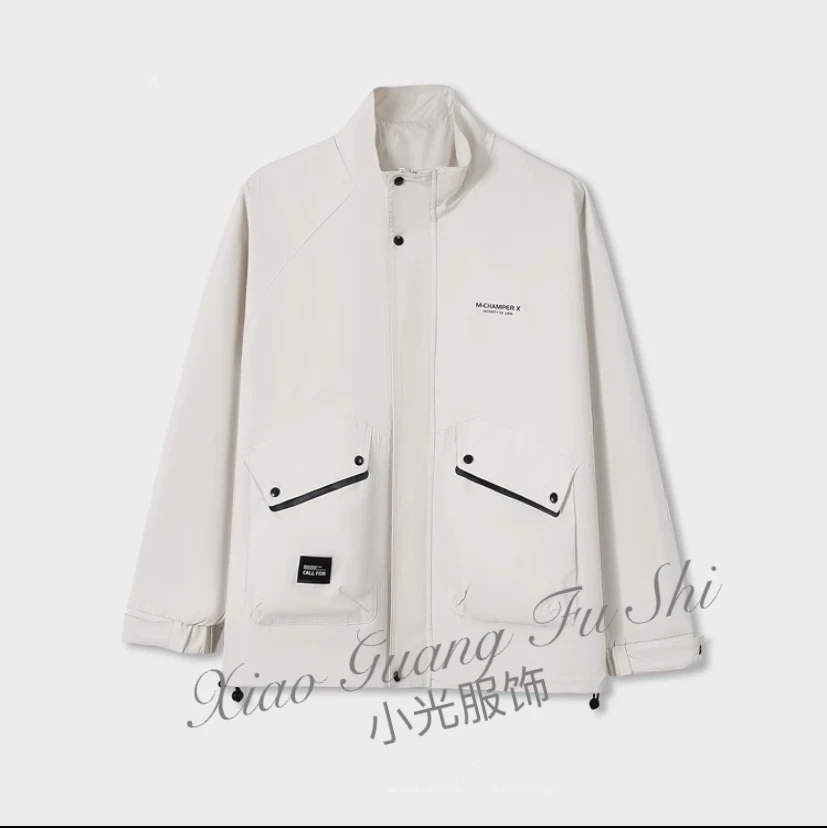 8815-米白-休闲外套工装立领时尚休闲百搭宽松外套夹克