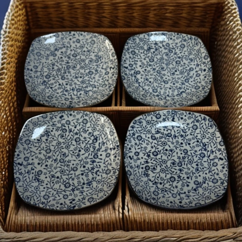 微瑕手绘复古7英寸18厘米陶瓷方盘