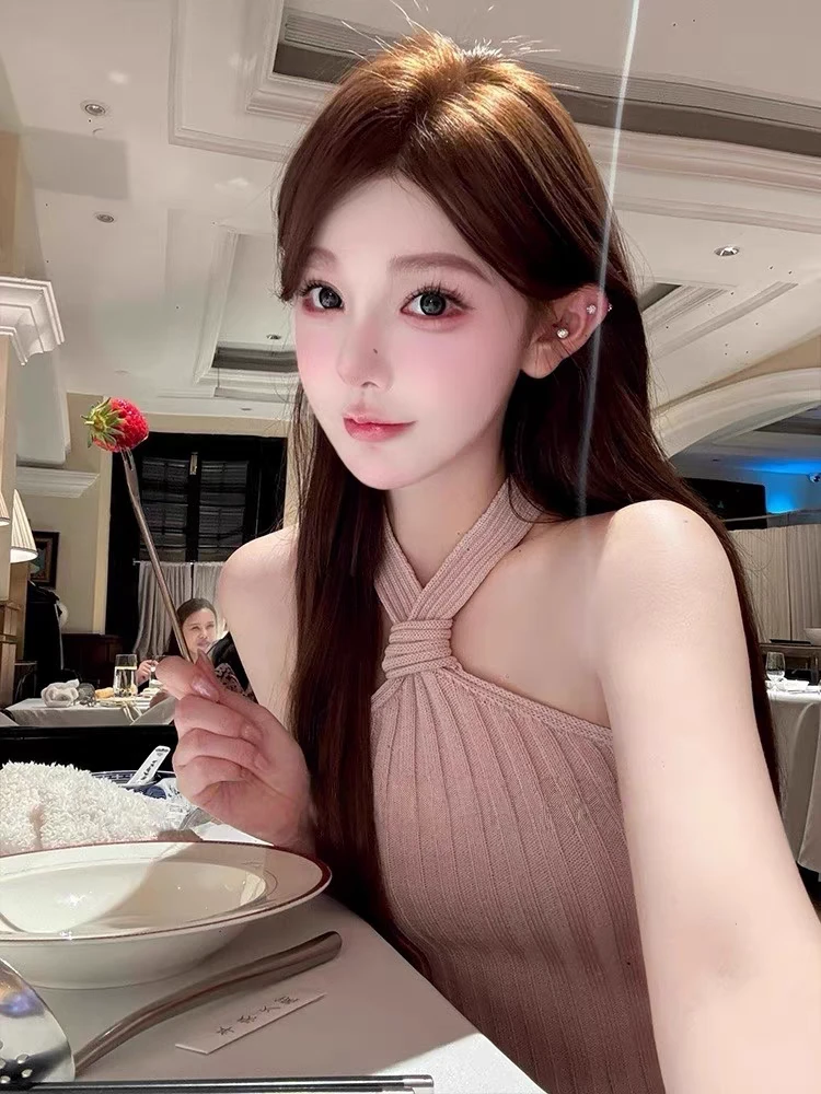 【扣号直播】针织吊带挂脖上衣