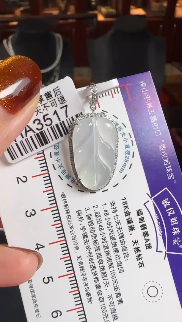 颈饰18K金镶嵌翡翠HA3517冰叶子（万能扣