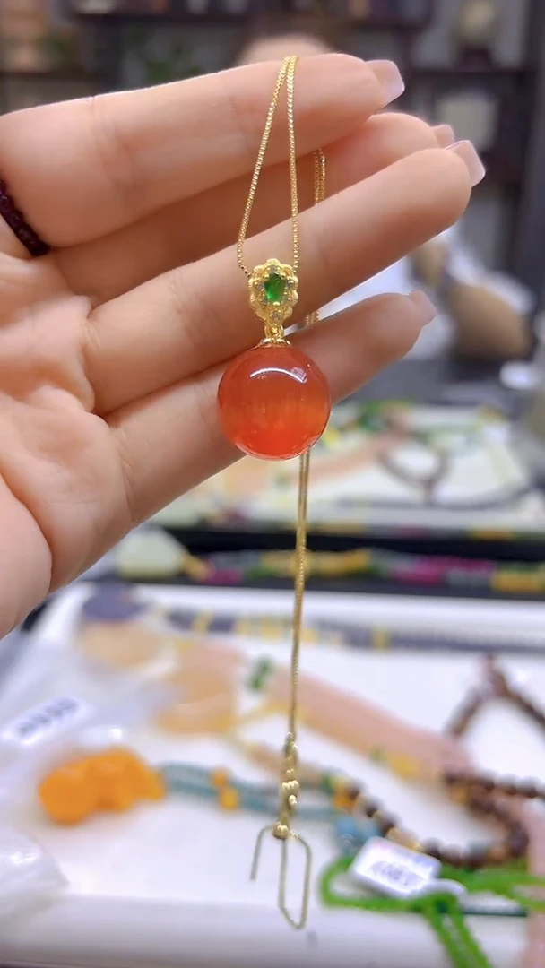 银S925镀金镶嵌吊坠(赠链)碧玺猫眼DIY款D274