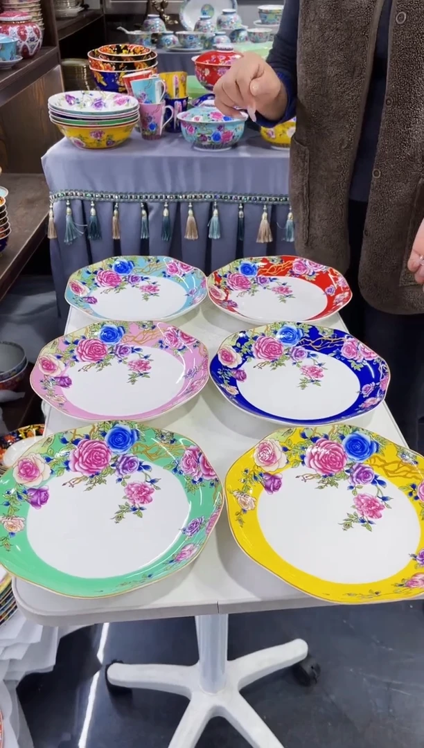 珐琅 8英寸花口圆深盘6个景德镇陶瓷