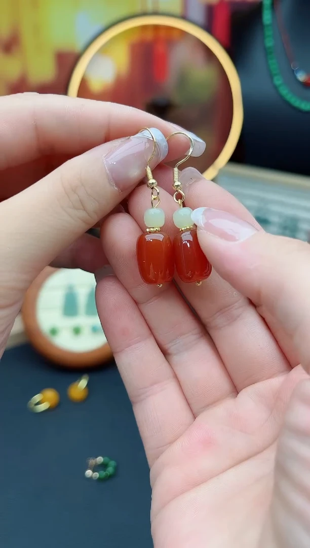 玛瑙/玉髓耳饰银S925镶嵌335000