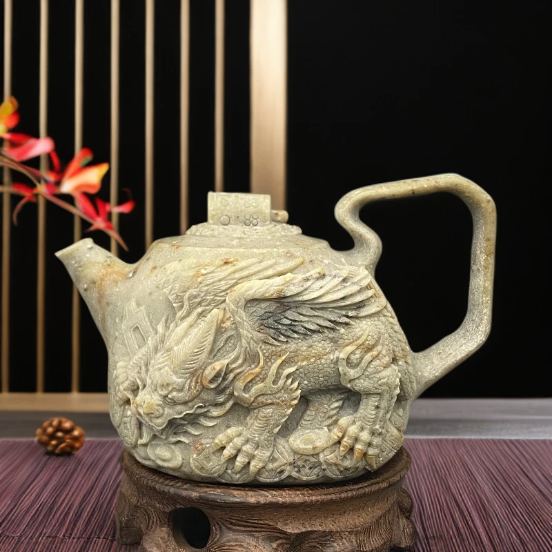 飞天貔貅•天禄茶壶冰碛岩高货孤品茶壶整石全手工茶道茶器290cc