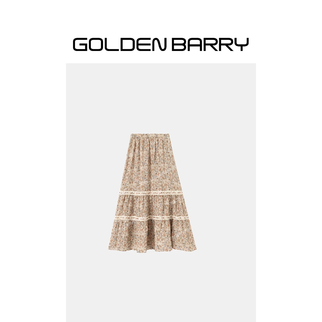 GOLDENBARRY「花息甜梦」复古植物印花半裙高腰半身裙GB060811006