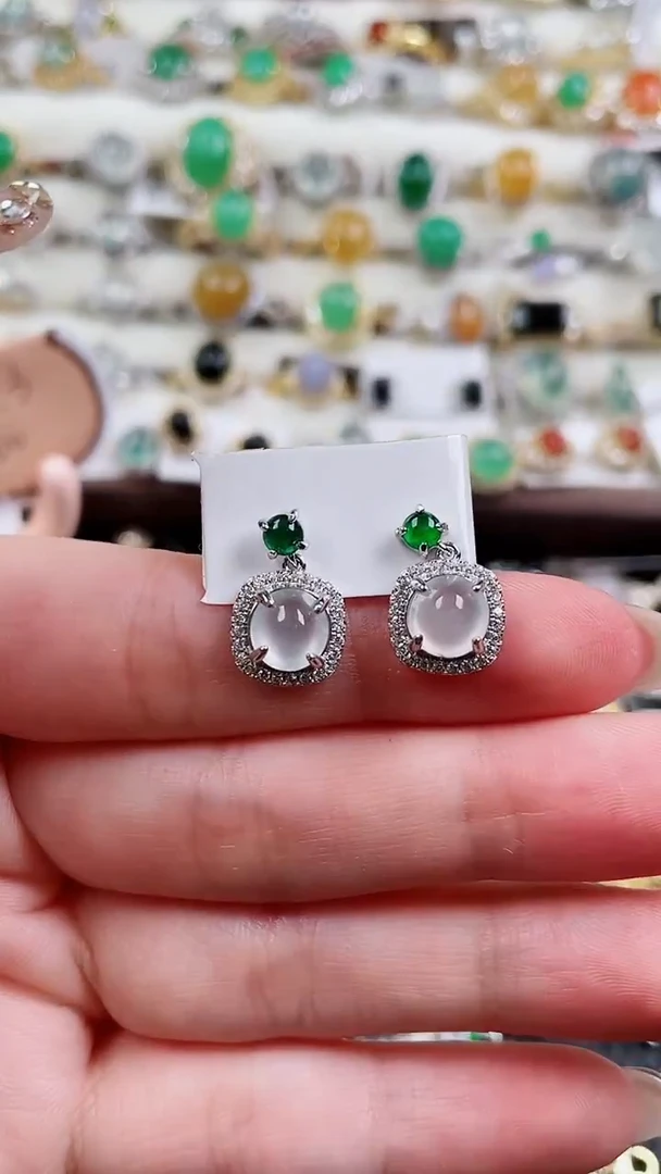 银S925镶嵌翡翠耳饰七*1