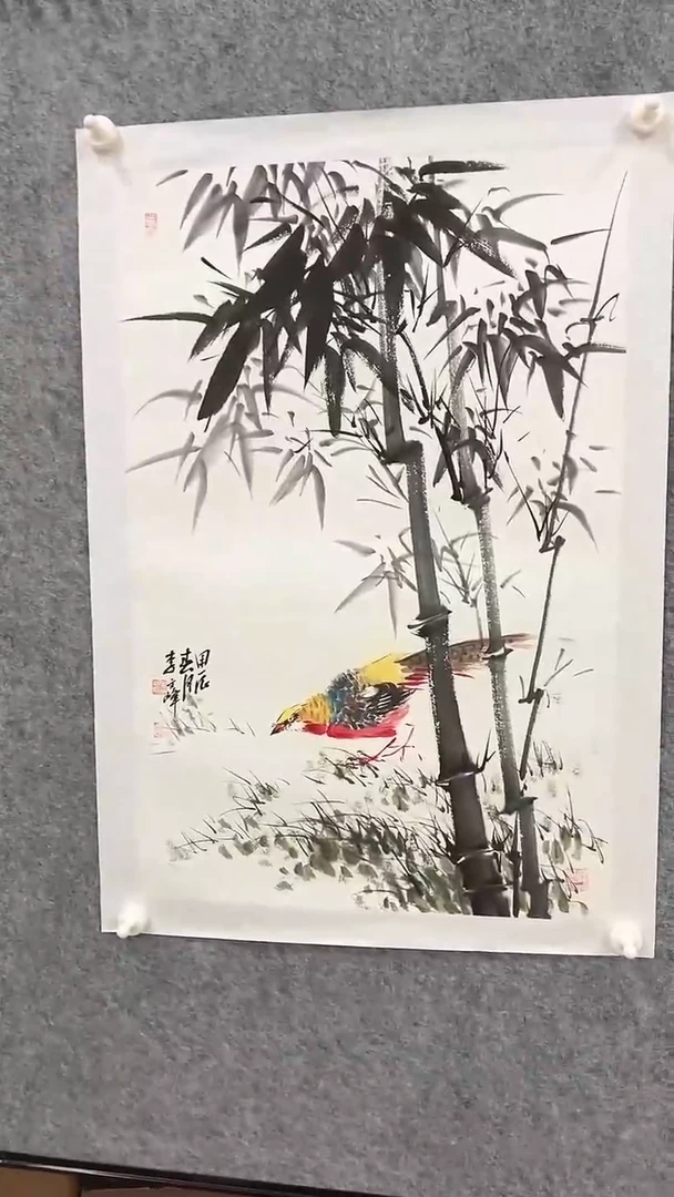 国画李文峰四尺三开花鸟