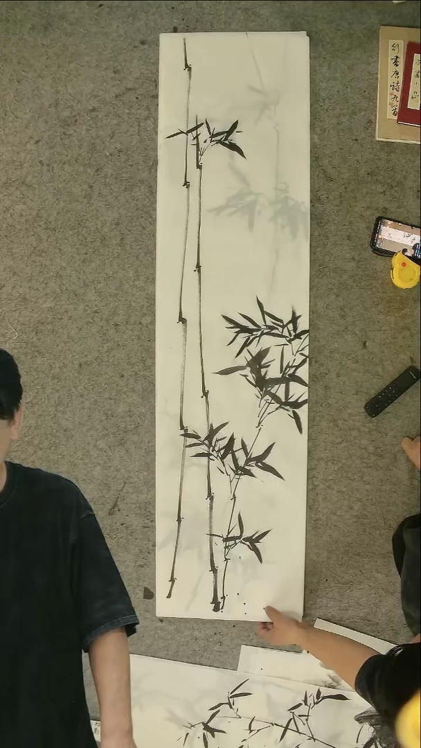 国画四尺对开  墨竹条屏 34*138cm