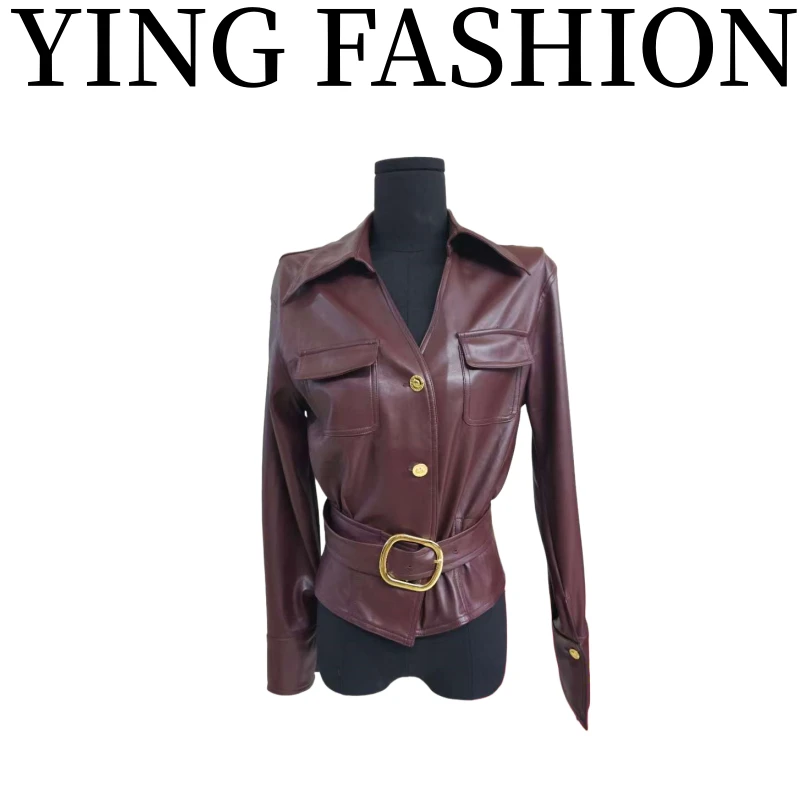 【YING FASHION】莹老板-时尚气质百搭腰带皮外套 8020931 789