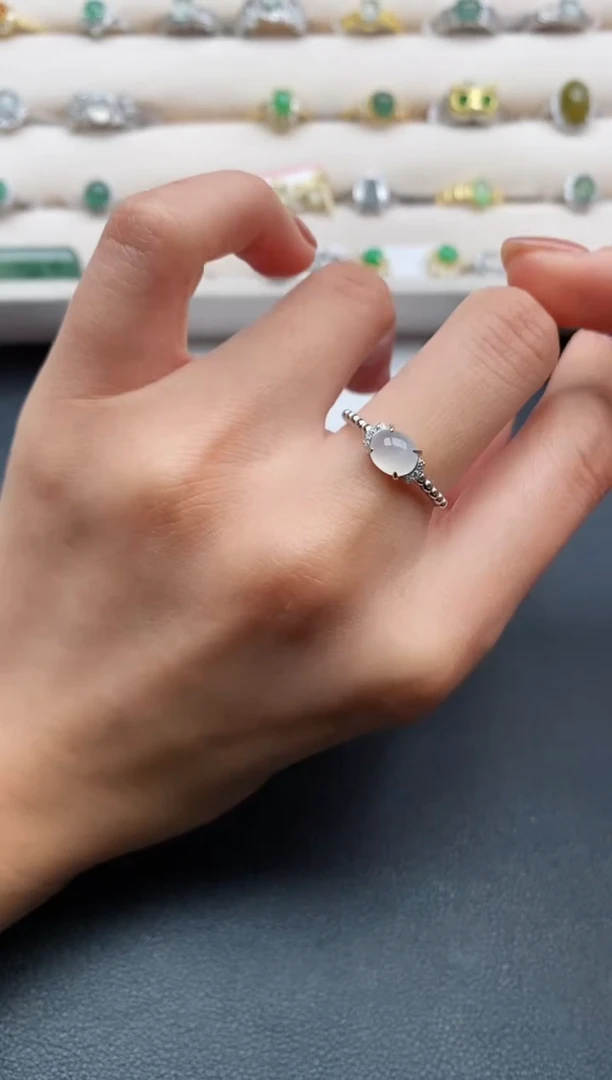 银S925镶嵌戒指翡翠缅甸天然A货翡翠111  8-9