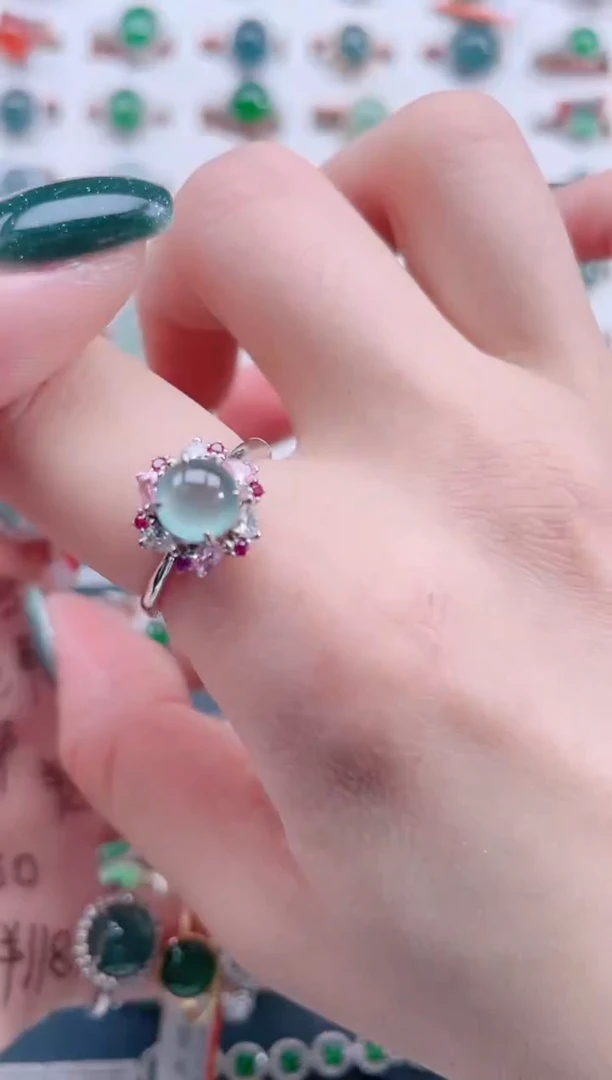 银S925镶嵌戒指翡翠天然翡翠