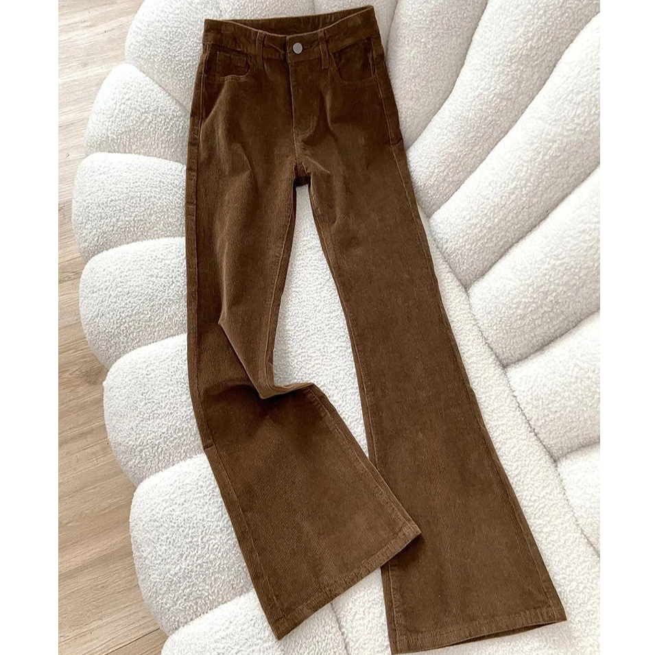 琥珀流光秋冬灯芯绒高腰加绒微喇牛仔裤女小个子显瘦垂感马蹄裤