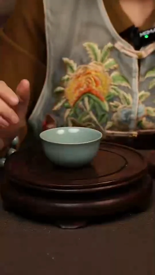 瓷片仿古天青鸡缸杯80ml 微瑕 不带礼盒