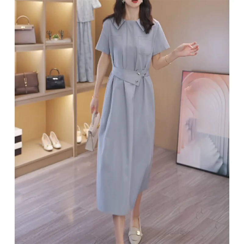 休闲时尚工装连衣裙女2025夏季新款中长款气质减龄显瘦收腰薄裙子