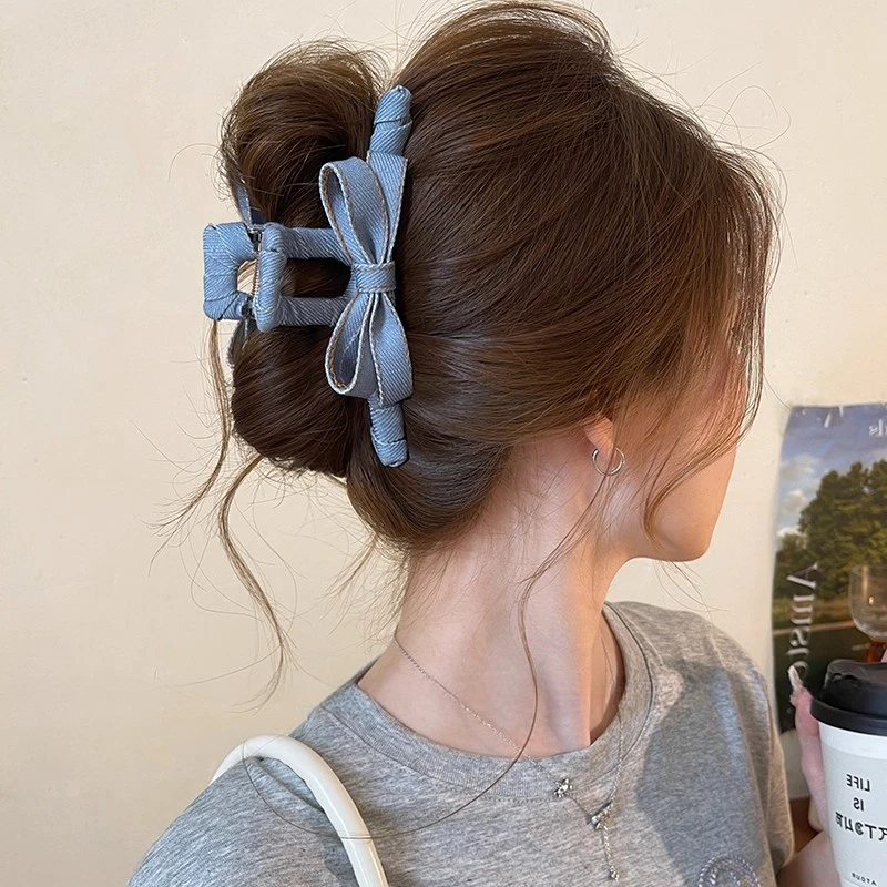 气质蝴蝶结头发抓夹女高级感2025新款鲨鱼夹大号后脑勺盘发夹头饰