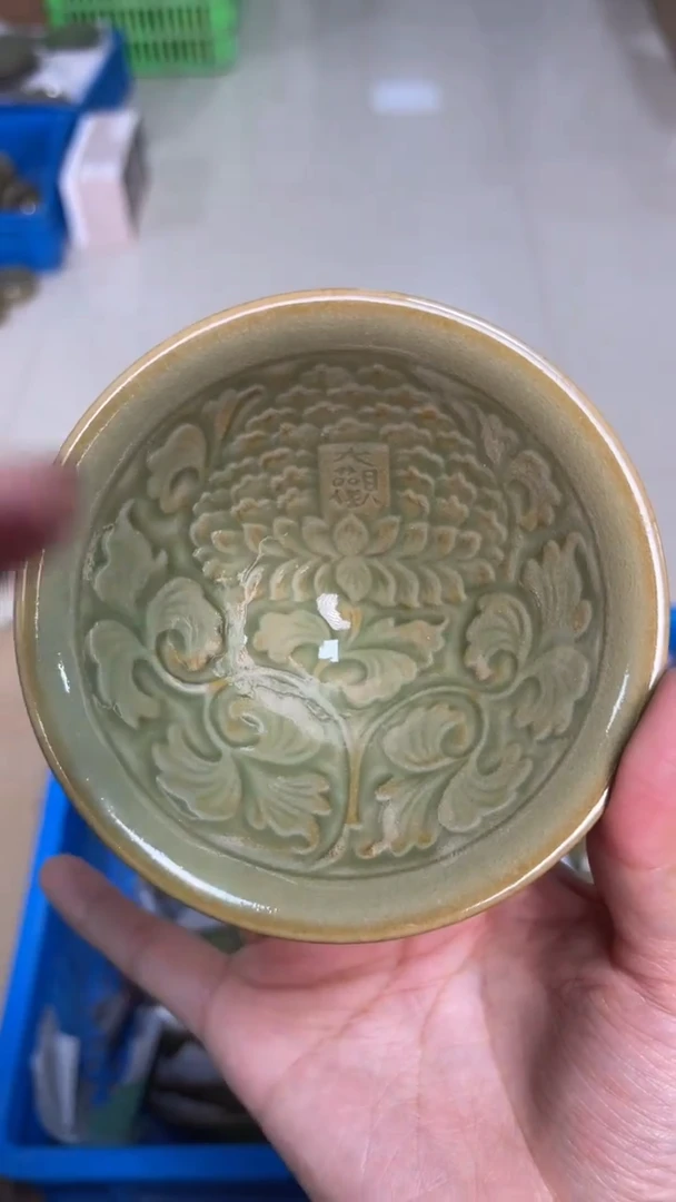 陶瓷橄榄绿大观斗笠盏 单只