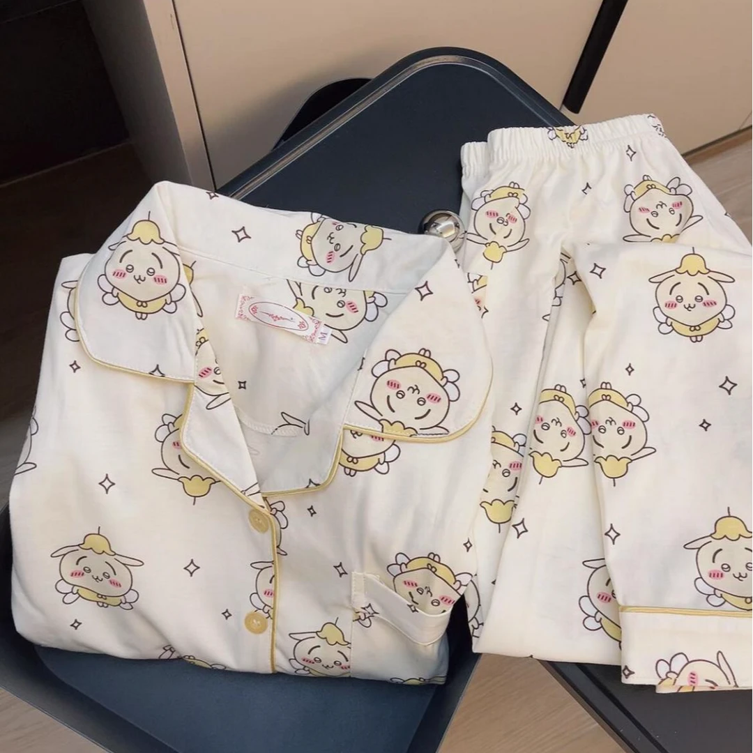 日系chiikawa乌萨奇睡衣女春秋款长袖纯棉可爱卡通吉伊卡哇家居服