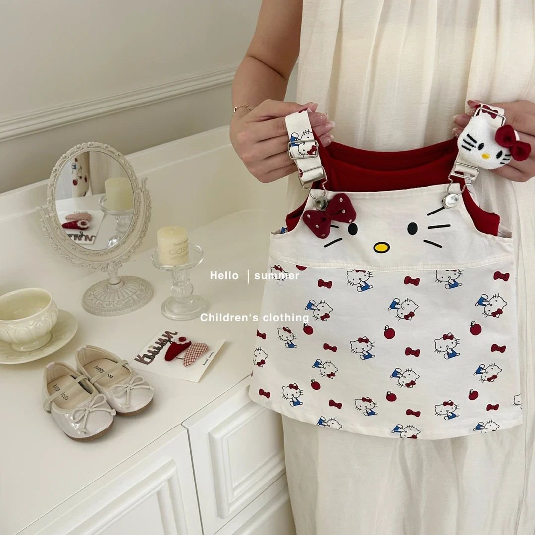 女童套装2025夏季新款儿童洋气无袖吊带kt猫背带裙小女孩两件套潮