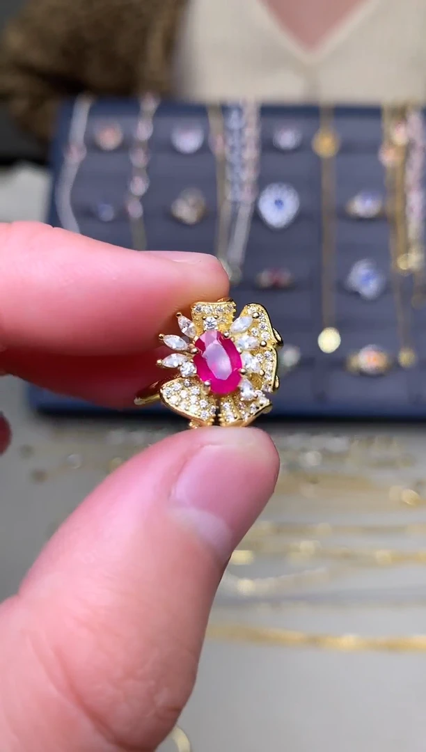 银S925镶嵌戒指红宝石戒指