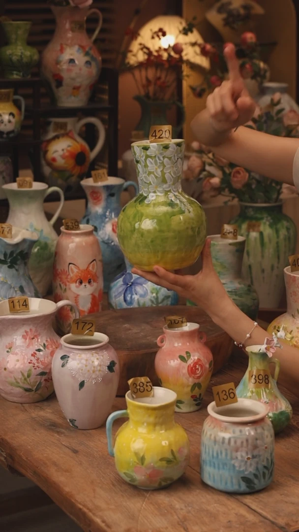 陶瓷420景德镇设计师手作花器摆件侘寂风