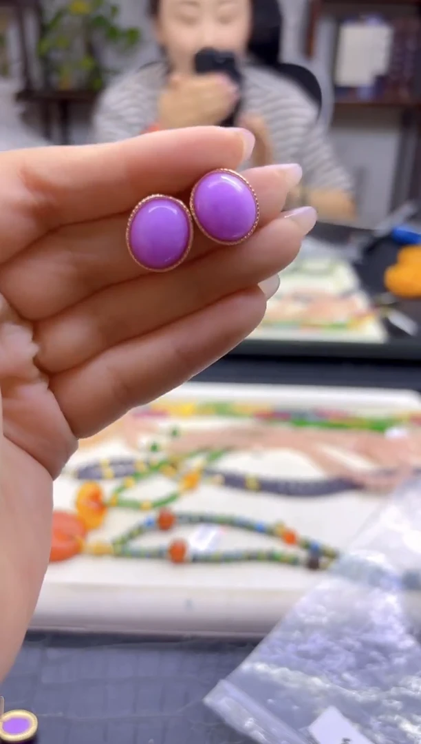 14K金镶嵌翡翠耳钉DIY款E713