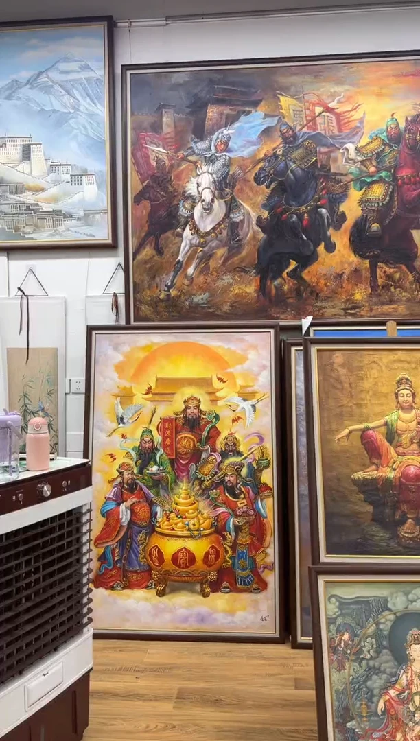 油画正****行五路财神办公室客厅茶室玄关走廊挂画客厅油画版画