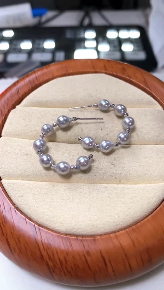 【闪购商品】海水珍珠耳钉18K金镶嵌真多麻耳圈