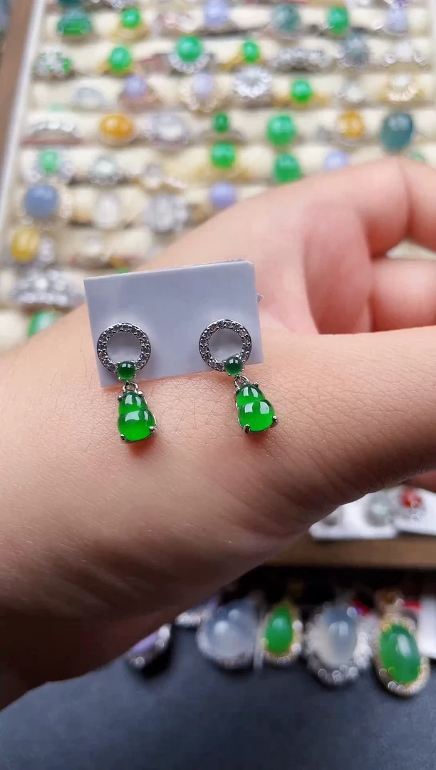 银S925镶嵌翡翠耳饰154