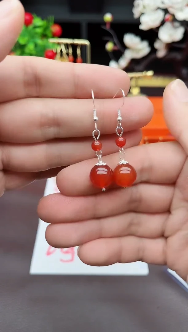 玛瑙/玉髓耳饰银S925镶嵌409000