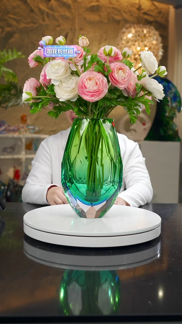 手工艺品琉璃绿色蓝色双色切面花器