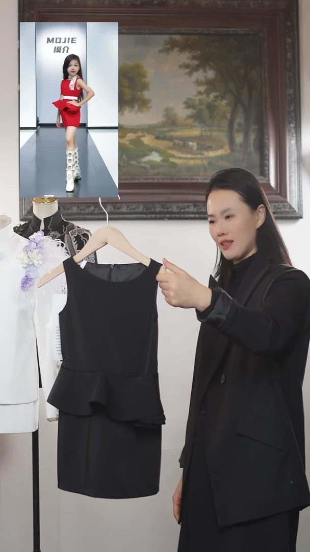 120码黑色花朵连衣裙样衣艺桐轩儿童潮服