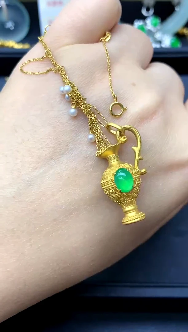 颈饰18K金镶嵌翡翠548-中国好珍宝