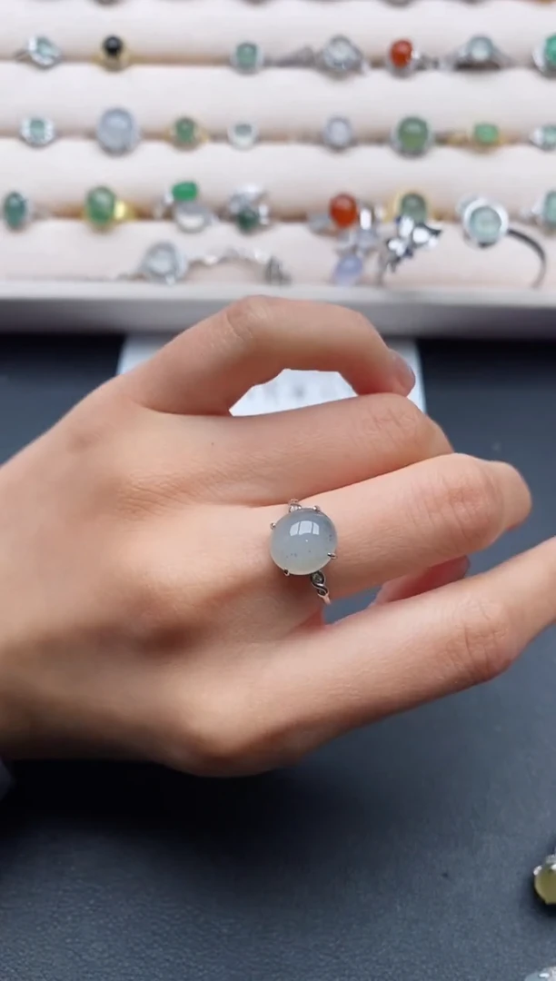 银S925镶嵌戒指翡翠4444444+3