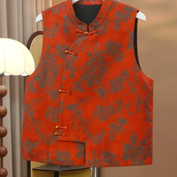 【凤凰牡丹】盘扣新款春秋中式外套提花设计国风短款马甲背心