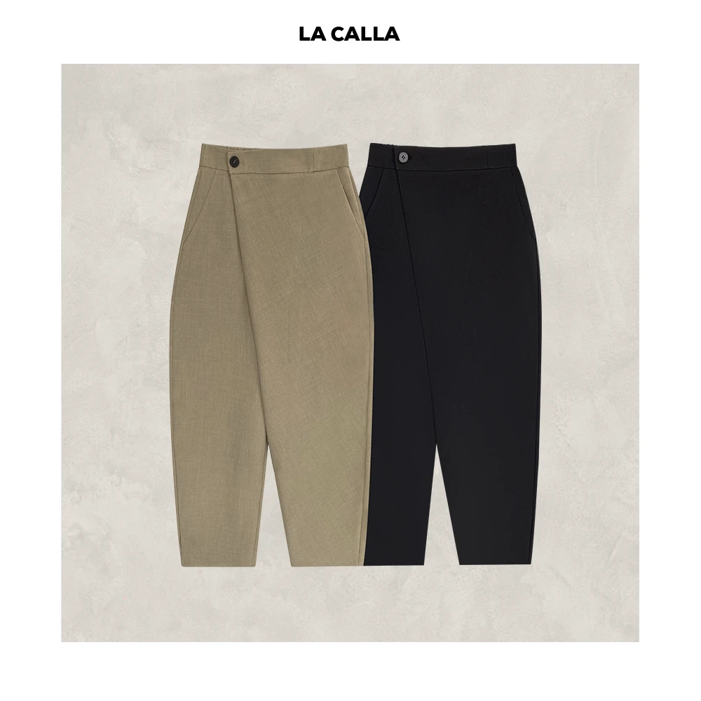 LA CALLA斜裁裤卡其色黑色斜裁显瘦萝卜裤直筒裤OY1798
