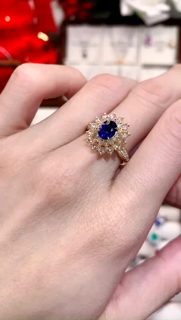 【闪购商品】蓝宝石戒指18K金镶嵌1.19ct/天然宝石/七天无理由