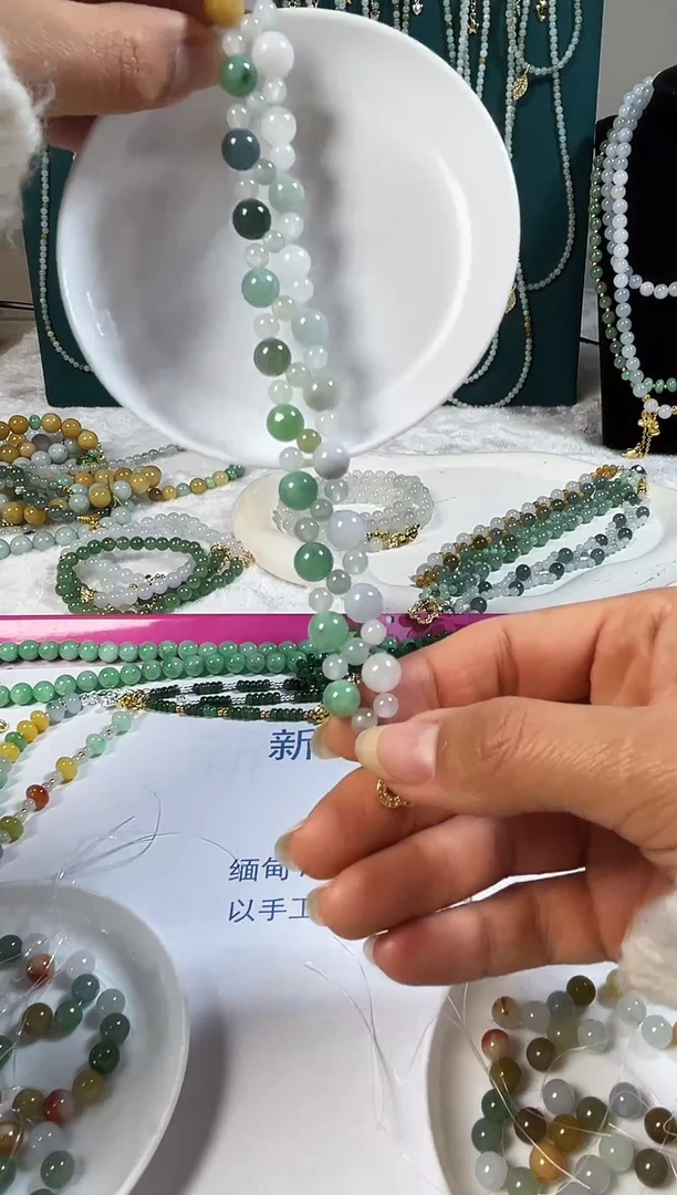 未镶嵌手链翡翠缅甸A货翡翠珠链有瑕疵设计款