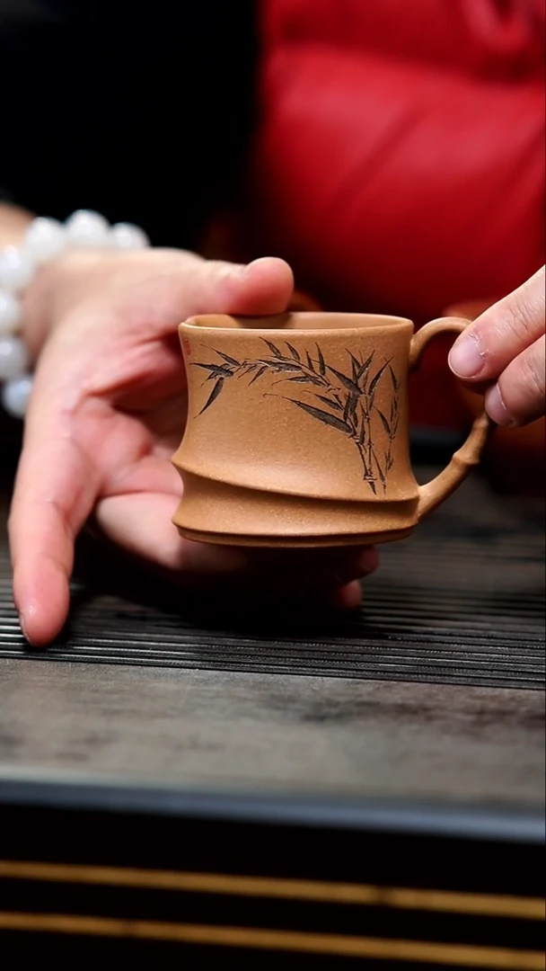 【闪购商品】紫砂茶壶05-段泥佛肚竹把手杯100cc