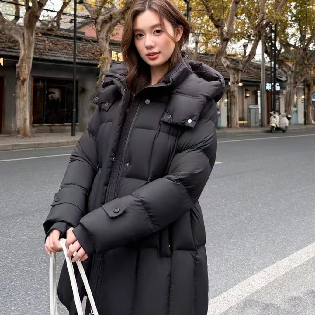 2025冬新款气质收腰显瘦修身连帽时尚保暖白鸭绒加厚外套